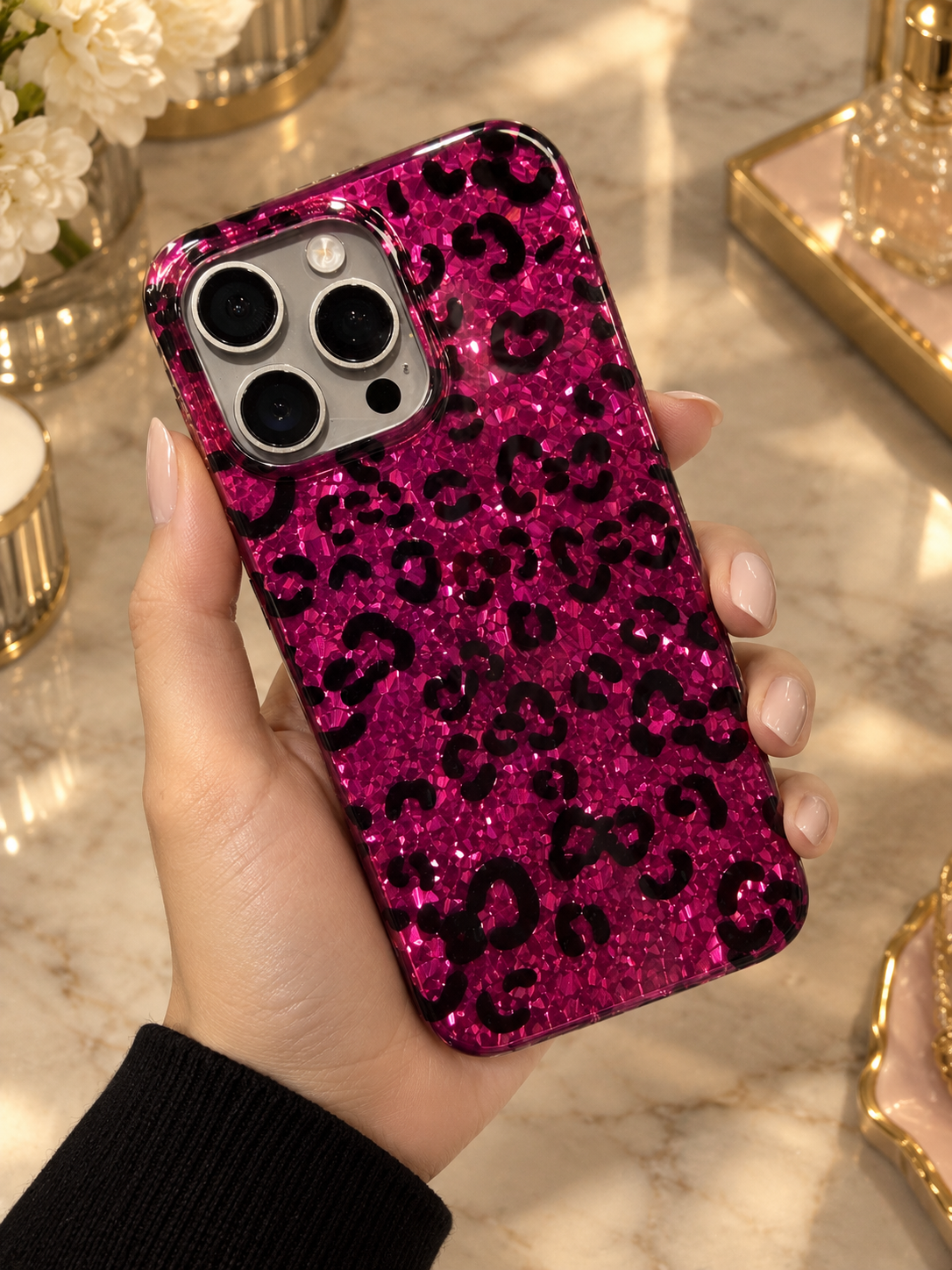 Leopar desenli kılıf canlı koyu pembe