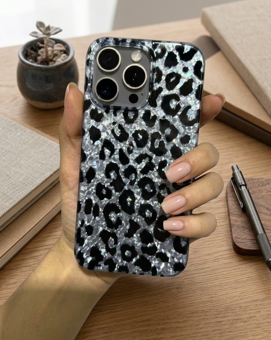 Leopar desenli kılıf canlı beyaz